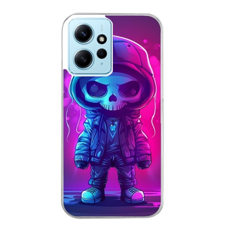 Coque taperso pour Redmi Note 12 4G 5G PRO 4G avec motif tete de mort skull fluo protection antichoc personnalisée