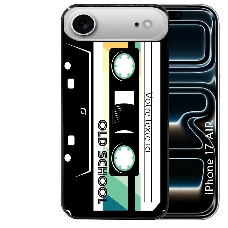 Coque noire taperso pour Iphone 17 17E AIR MAX PRO personnalisable avec motif cassette vintage protection antichoc personnalisée