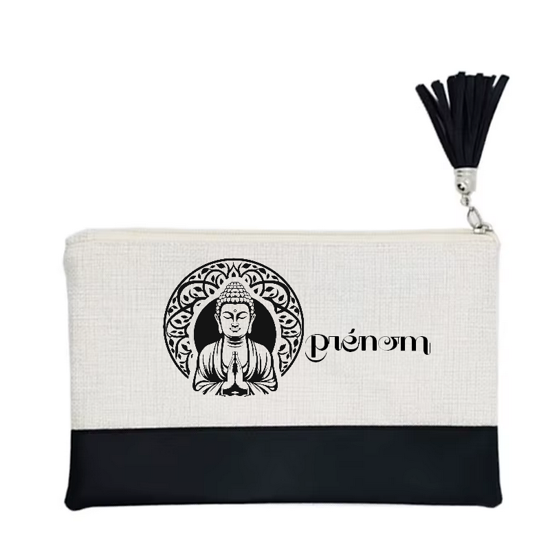 Pochette personnalisée motif bouddha mandala en toile et simili cuir personnalisée