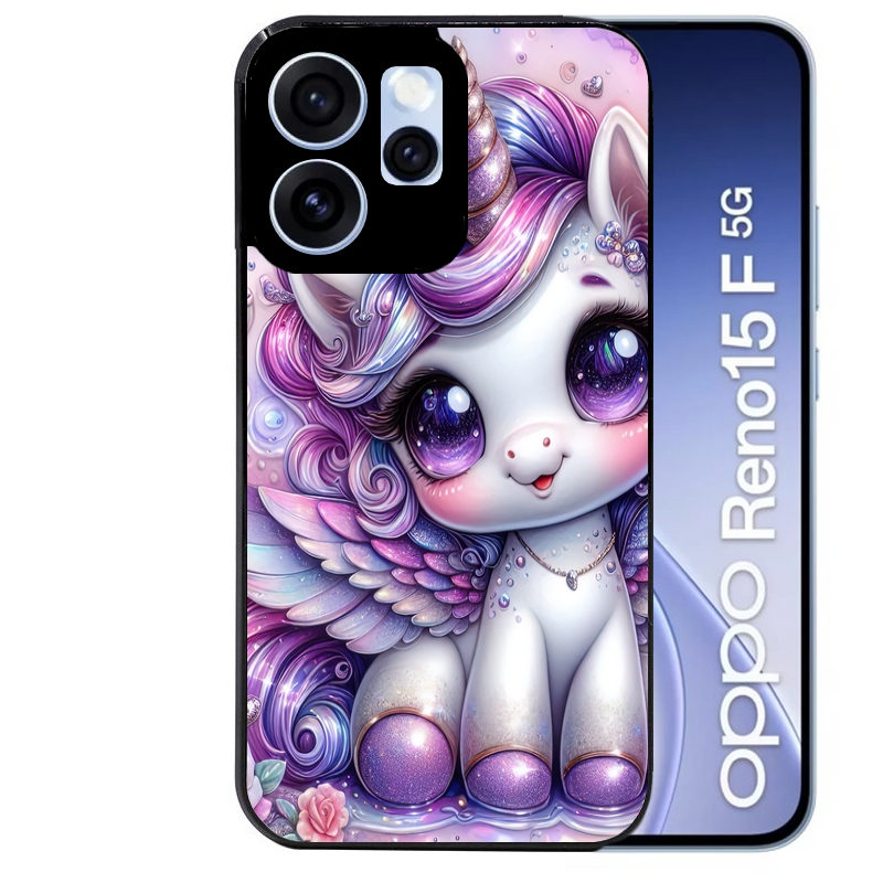 Coque noire taperso pour OPPO Reno 15 et F FS 5G avec motif licorne violette protection antichoc personnalisée