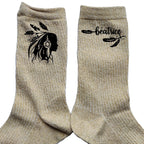 Chaussettes personnalisées paillettes doré motif boho et plumes