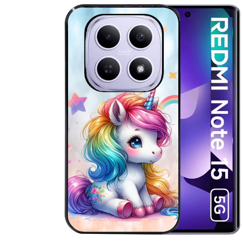 Coque noire taperso pour Redmi Note 15 et PRO PLUS 4G 5G avec motif licorne et etoiles protection antichoc personnalisée