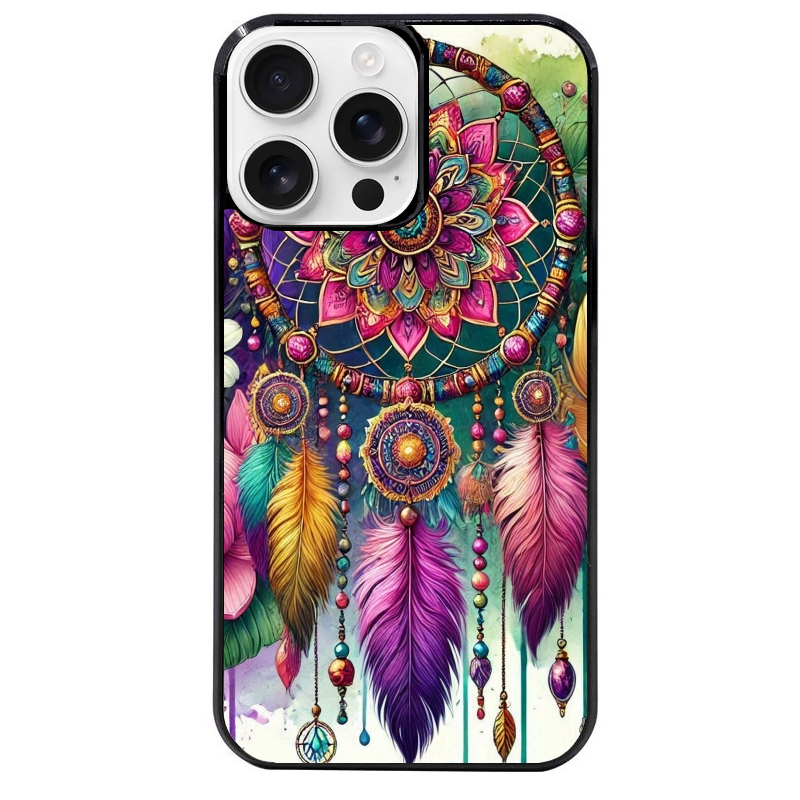 Coque noire taperso pour Iphone 16 16E PLUS MAX PRO avec motif dreamcatcher et mandala protection antichoc personnalisée