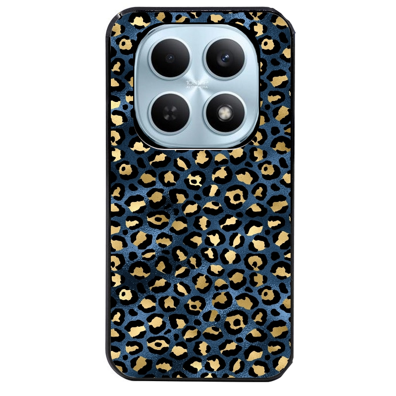 Coque noire taperso pour POCO M8 5G et PRO 5G avec motif leopard bleu protection antichoc personnalisée
