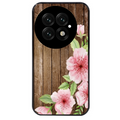 Coque noire taperso pour OnePlus 13 avec motif bois avec fleur rose protection antichoc personnalisée