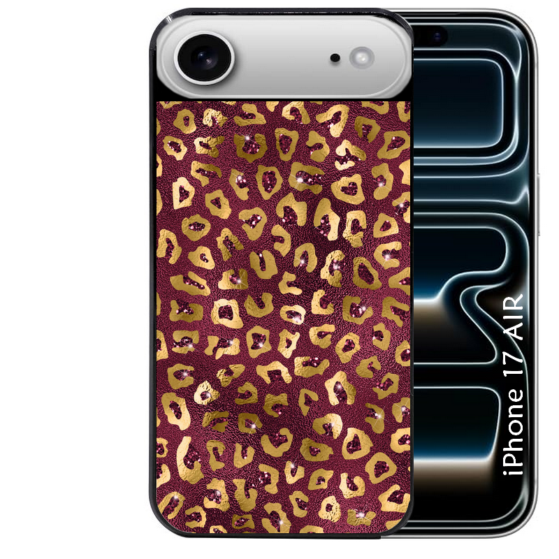 Coque noire taperso pour Iphone 17 17E AIR MAX PRO avec motif leopard grenat protection antichoc personnalisée