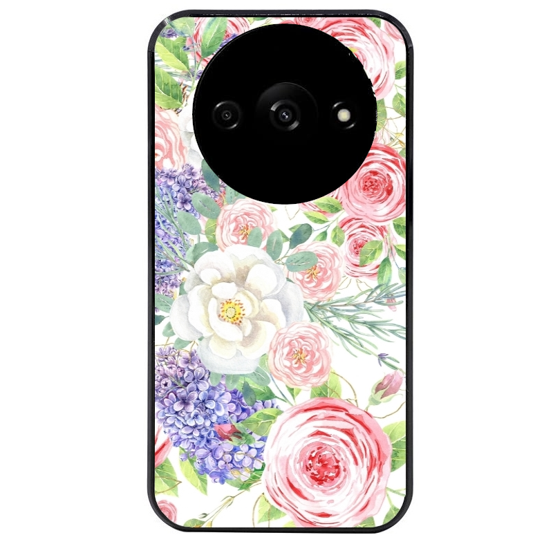 Coque noire taperso pour Redmi A3 avec motif fleur couleur pastel protection antichoc personnalisée