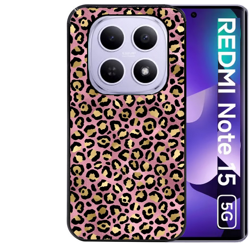 Coque noire taperso pour Redmi Note 15 et PRO PLUS 4G 5G avec motif leopard rose protection antichoc personnalisée