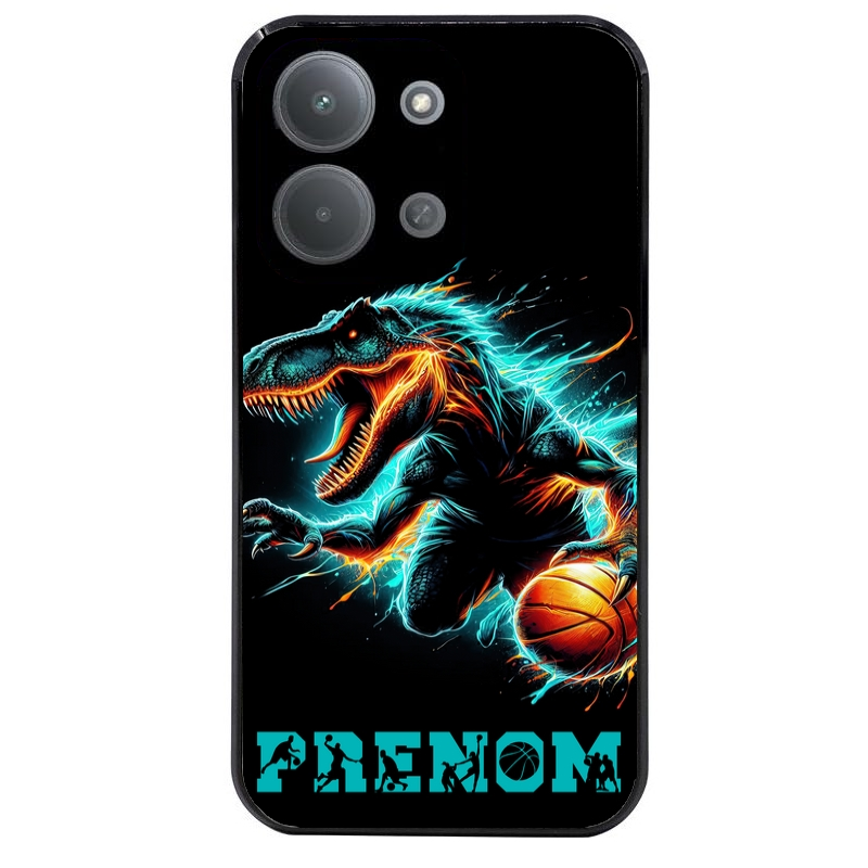 Coque noire taperso pour POCO C85 avec motif basket et dino personnalisee protection antichoc personnalisée