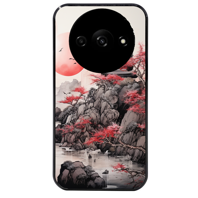 Coque noire taperso pour Redmi A3 avec motif japan et temple protection antichoc personnalisée