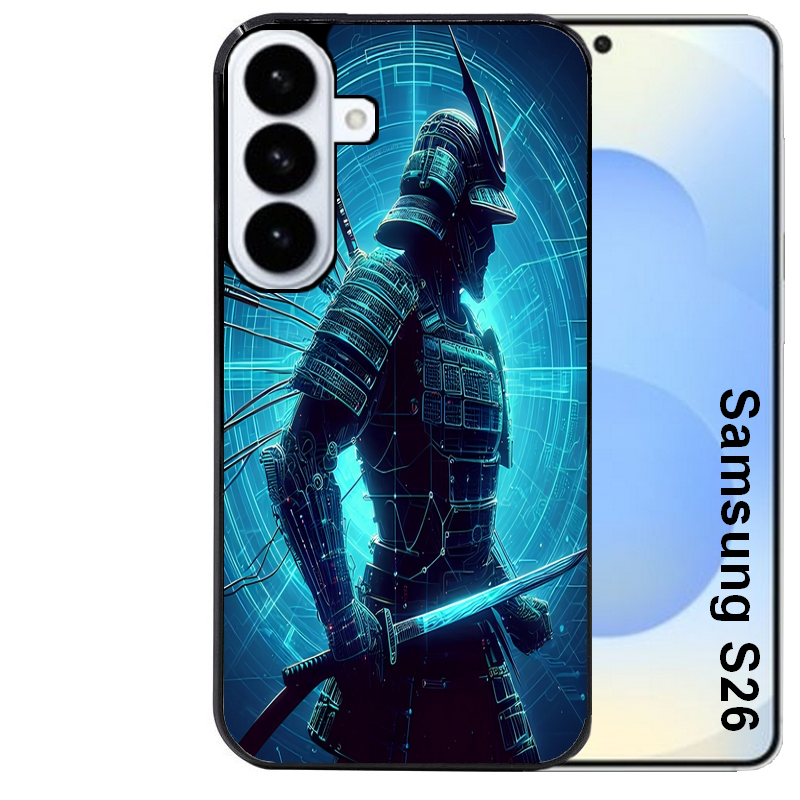 Coque noire taperso pour galaxy S26 et PLUS ULTRA FE avec motif samourai bleu protection antichoc personnalisée