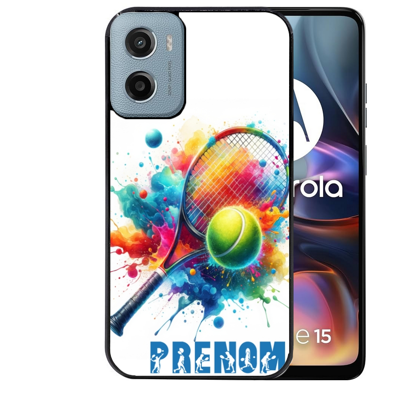 Coque noire taperso pour Moto E13 E14 E15 avec motif tennis raquette personnalisee protection antichoc personnalisée