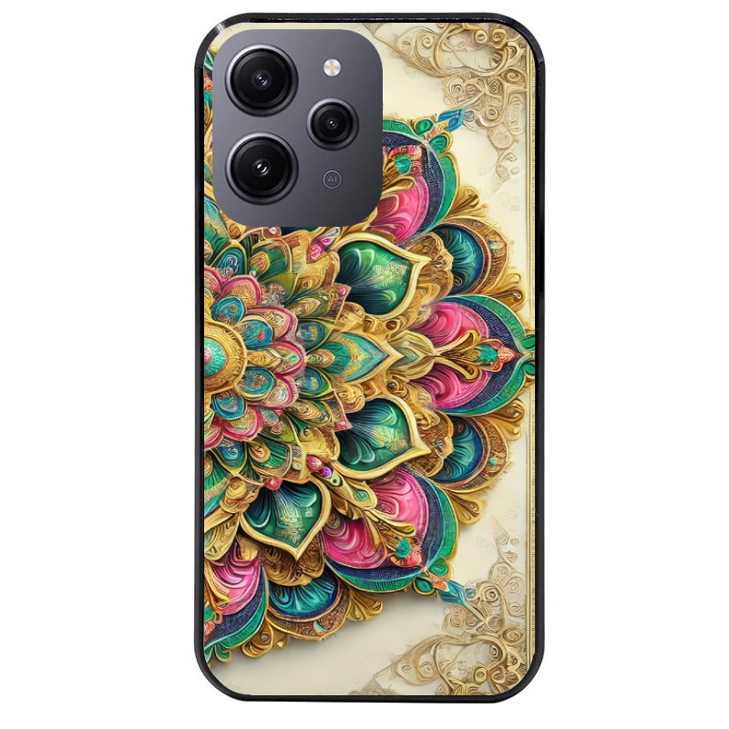 Coque noire taperso pour Redmi 12 4G et 5G avec motif mandala 3 protection antichoc personnalisée
