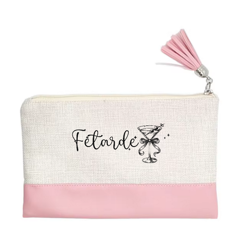 Pochette motif fetarde en toile et simili cuir