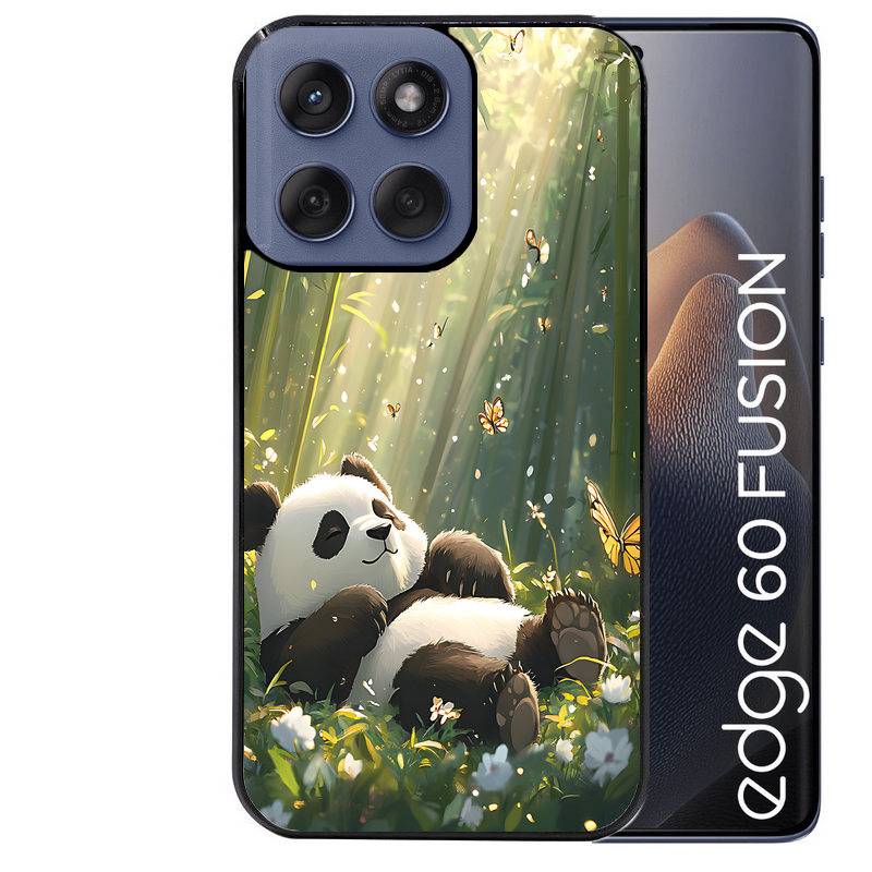 Coque noire taperso pour Moto Edge 60 et Neo Fusion Pro avec motif panda bambou protection antichoc personnalisée
