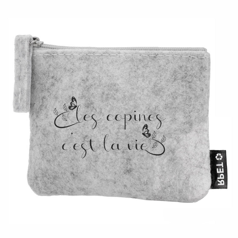 Porte monnaie personnalisé copine la vie en feutrine en feutrine
