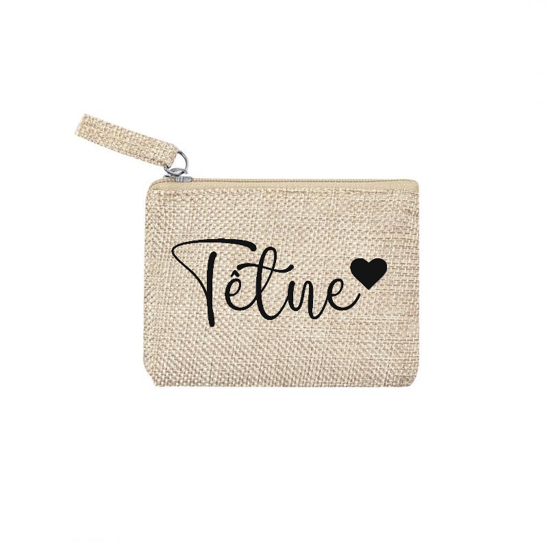 Pochette personnalisée motif votre prénom ou mot petit cœur en toile et simili cuir personnalisée