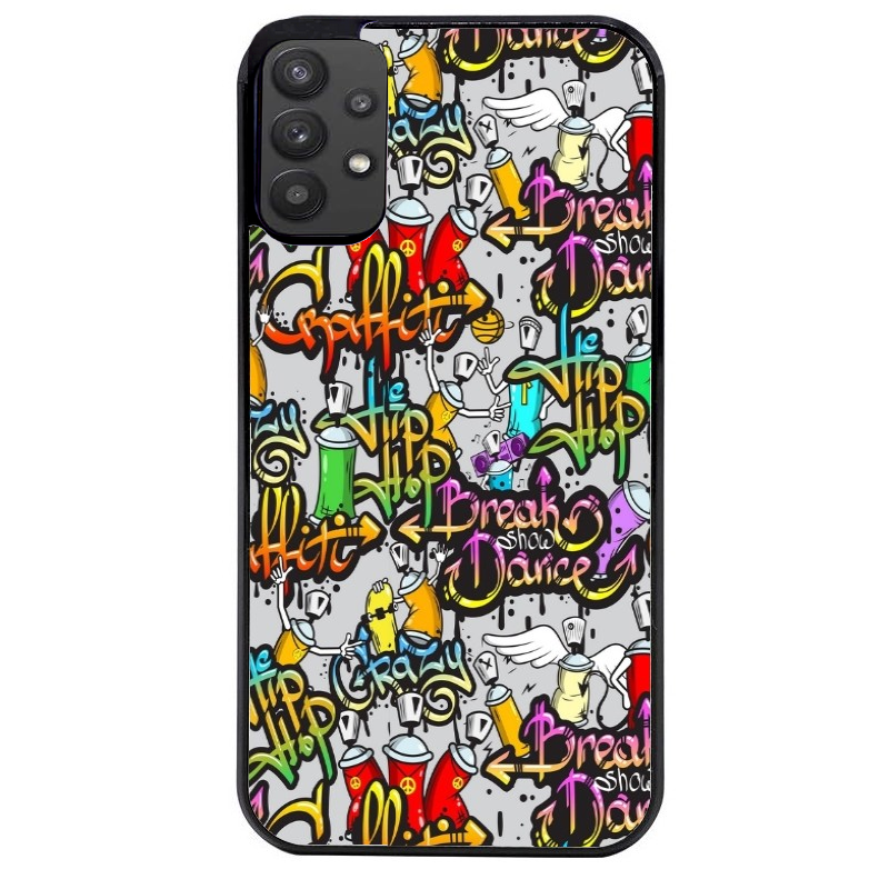 Coque noire taperso pour galaxy A22 A32 A52 A52S 4G 5G  avec motif tag et graffiti protection antichoc personnalisée