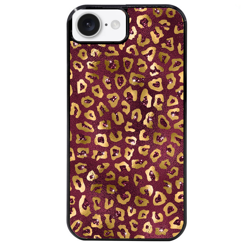 Coque noire taperso pour Iphone 16 16E PLUS MAX PRO avec motif leopard grenat protection antichoc personnalisée