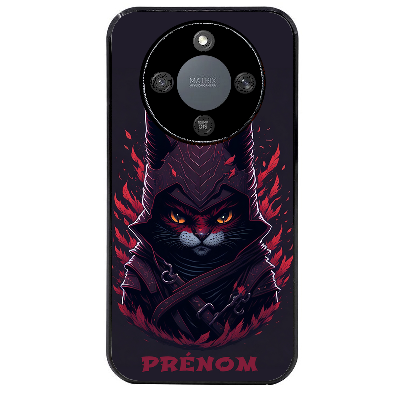 Coque noire taperso pour Magic 5 6 LITE et PRO avec motif chat samourai personnalise protection antichoc personnalisée