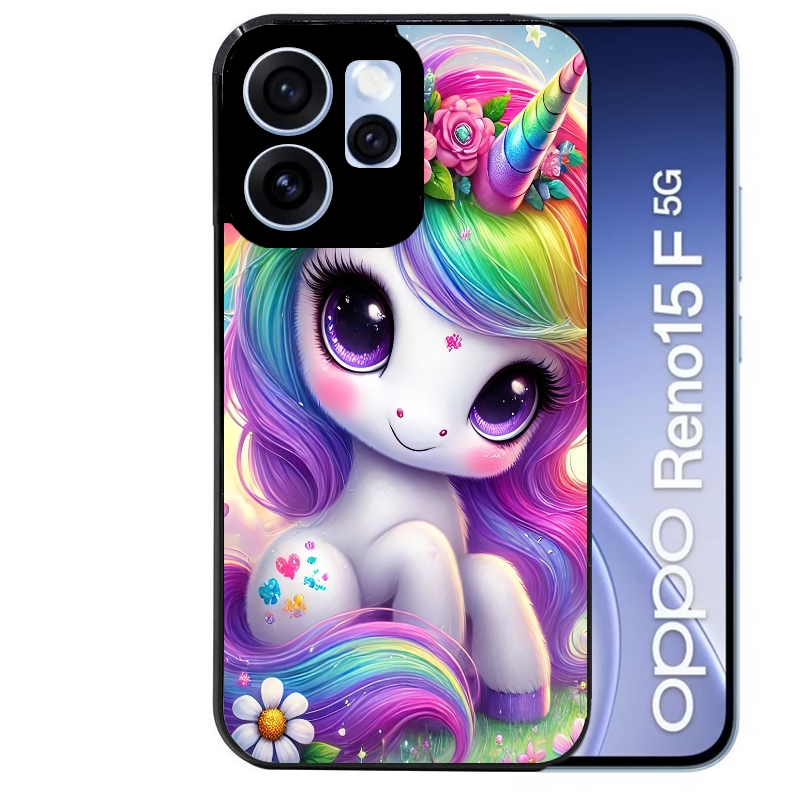 Coque noire taperso pour OPPO Reno 15 et F FS 5G avec motif licorne et fleurs protection antichoc personnalisée