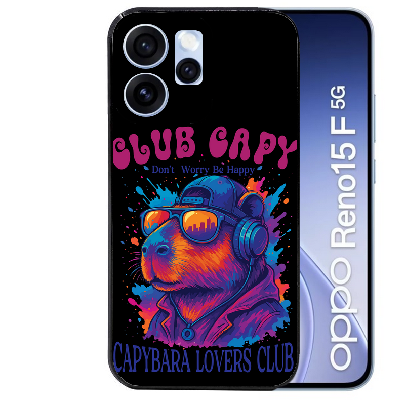 Coque noire taperso pour OPPO Reno 15 et F FS 5G avec motif capybara club protection antichoc personnalisée