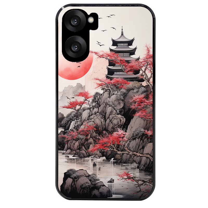 Coque noire taperso pour OnePlus Nord CE5 avec motif japan et temple protection antichoc personnalisée