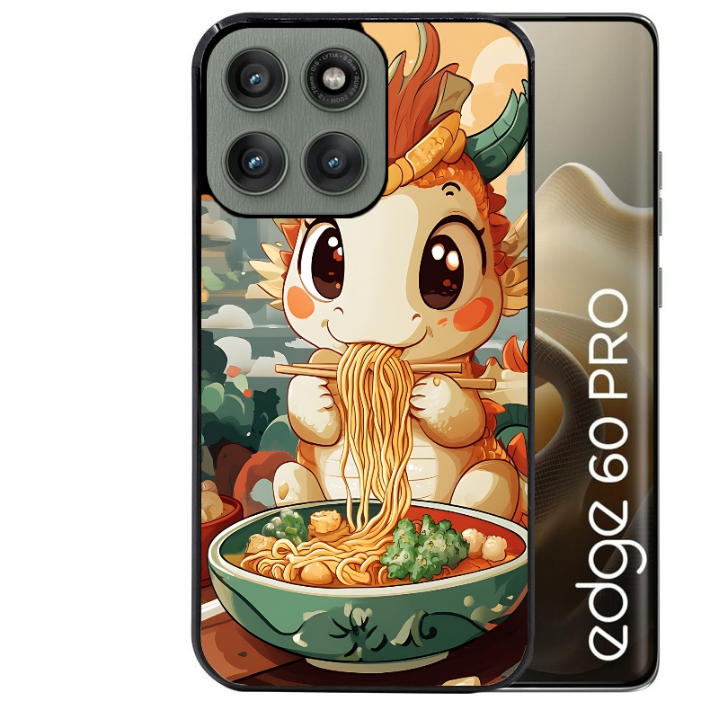 Coque noire taperso pour Moto Edge 60 et Neo Fusion Pro avec motif dragon ramen 3 protection antichoc personnalisée