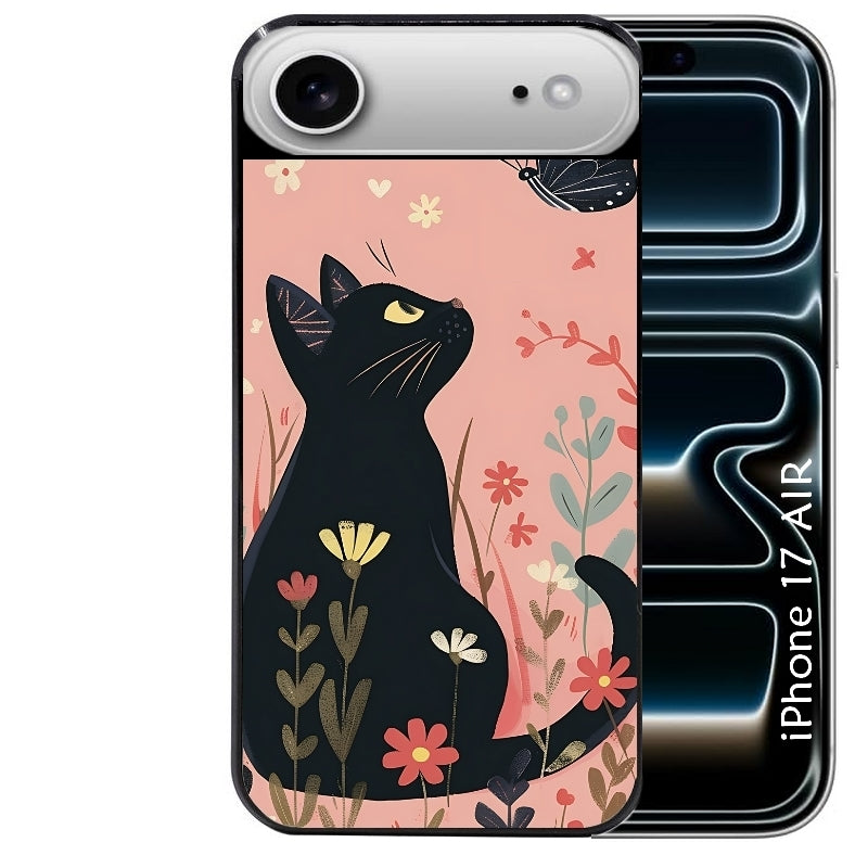 Coque noire taperso pour Iphone 17 17E AIR MAX PRO avec motif chat papillon 2 protection antichoc personnalisée