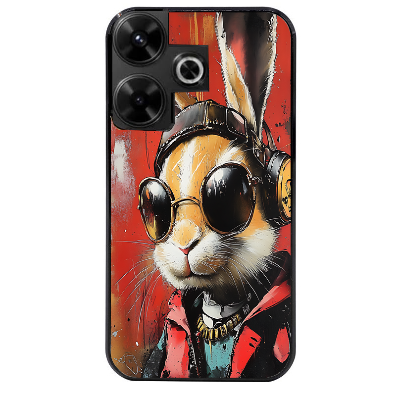 Coque noire taperso pour Redmi 13 4G avec motif lapin tag protection antichoc personnalisée