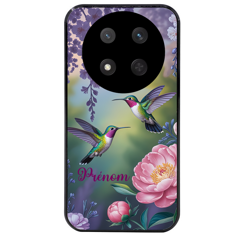 Coque noire taperso pour Magic 7 LITE et PRO avec motif colibri couple personnalise protection antichoc personnalisée