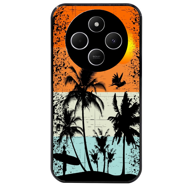 Coque noire taperso pour POCO C75 avec motif hawai sun protection antichoc personnalisée