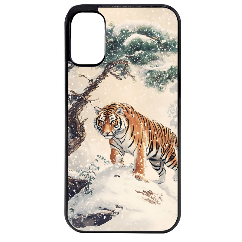 Coque noire taperso pour Moto E13 E14 E15 avec motif tigre bonzai protection antichoc personnalisée