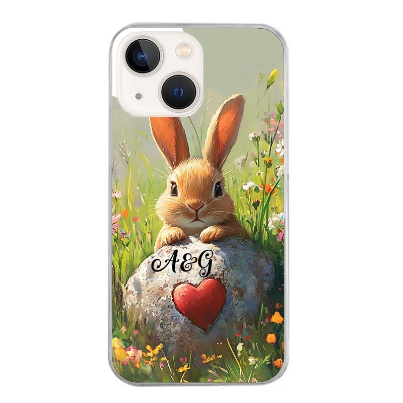 Coque taperso pour Iphone 13 et PRO MINI PRO MAX avec motif lapin et fleurs personnalisee protection antichoc personnalisée