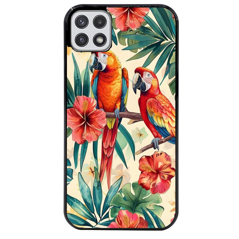 Coque noire taperso pour galaxy A22 A32 A52 A52S 4G 5G  avec motif perroquet et fleurs protection antichoc personnalisée
