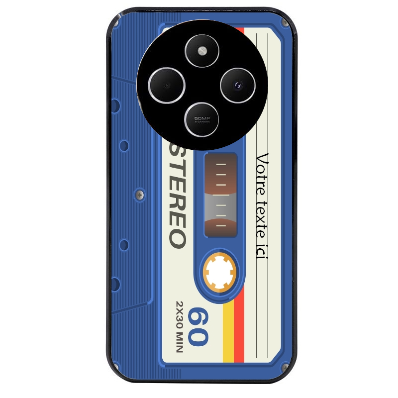 Coque noire taperso pour POCO C75 personnalisable avec motif cassette bleu protection antichoc personnalisée