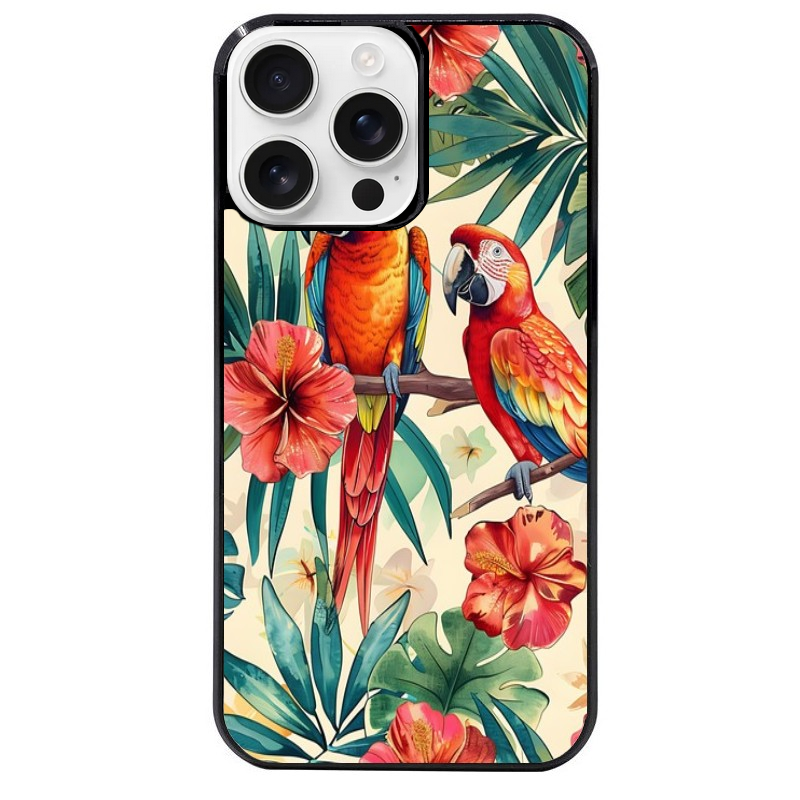 Coque noire taperso pour Iphone 16 16E PLUS MAX PRO avec motif perroquet et fleurs protection antichoc personnalisée