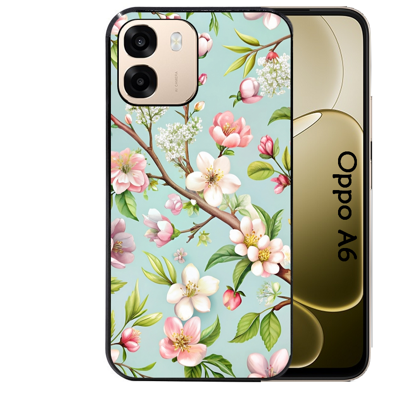 Coque noire taperso pour OPPO A6 A6X 4G et 5G avec motif fleur de printemps protection antichoc personnalisée