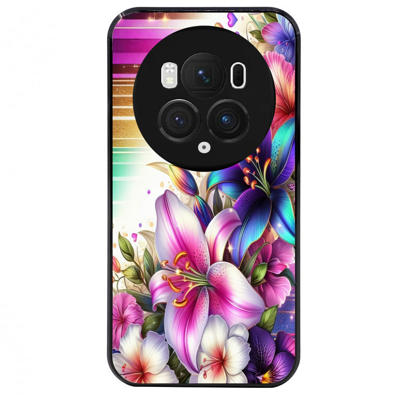 Coque noire taperso pour Magic 5 6 LITE et PRO avec motif fleur fluo protection antichoc personnalisée