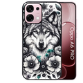 Coque noire taperso pour OPPO A6 PRO 4G et 5G avec motif loup et fleur protection antichoc personnalisée