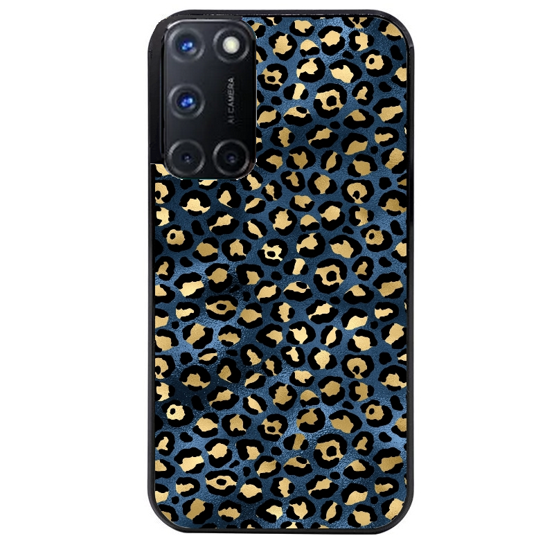 Coque noire taperso pour OPPO A72 4G avec motif leopard bleu protection antichoc personnalisée