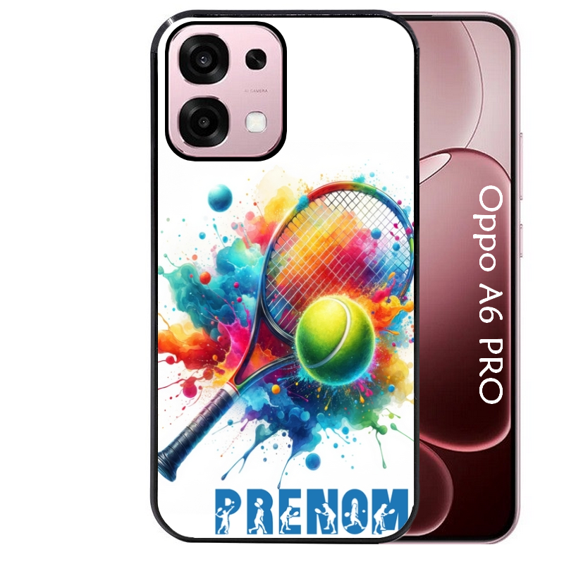 Coque noire taperso pour OPPO A6 PRO 4G et 5G avec motif tennis raquette personnalisee protection antichoc personnalisée