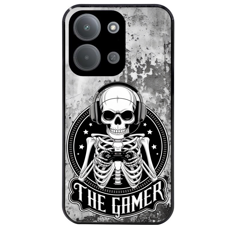Coque noire taperso pour POCO C85 avec motif tete de mort gamer beton protection antichoc personnalisée
