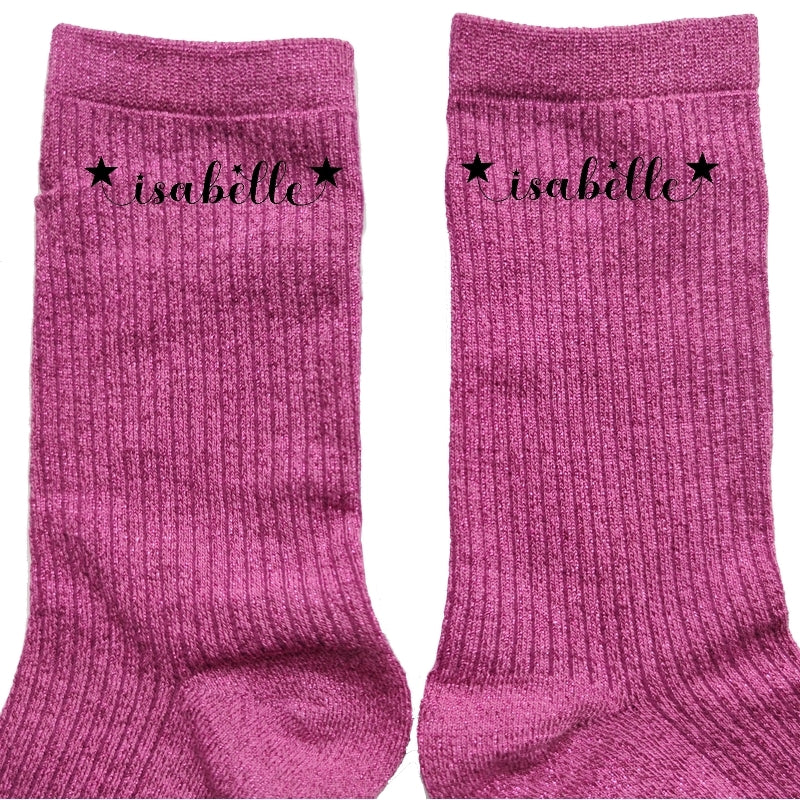 Chaussettes personnalisée paillettes rose avec votre prénom étoile