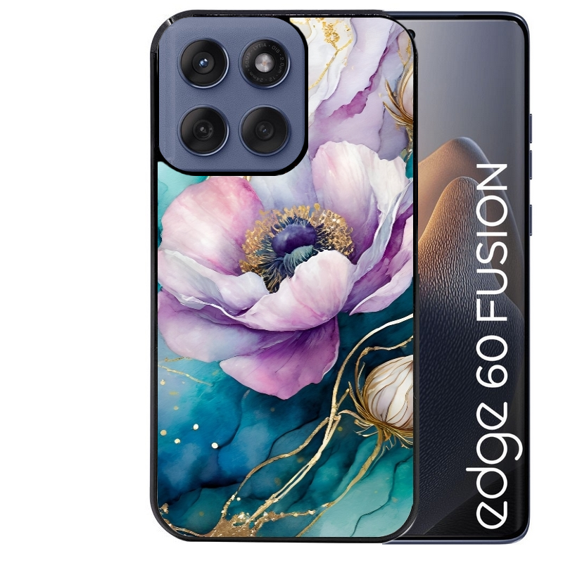 Coque noire taperso pour Moto Edge 60 et Neo Fusion Pro avec motif marbre fleur protection antichoc personnalisée