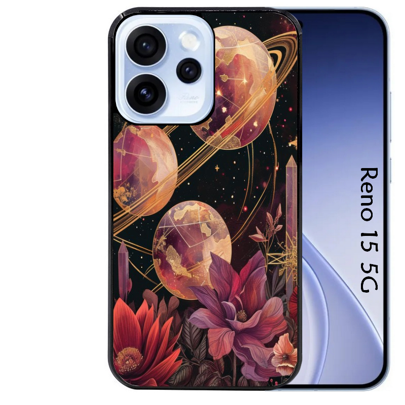 Coque noire taperso pour OPPO Reno 15 et F FS 5G avec motif astro et fleurs protection antichoc personnalisée