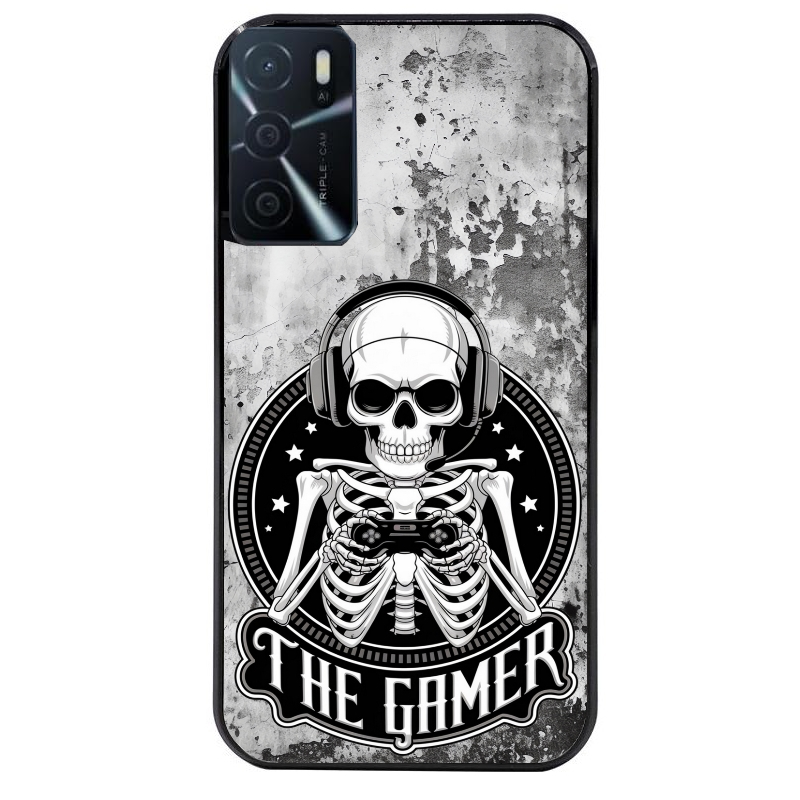 Coque noire taperso pour OPPO A16 et A16S avec motif tete de mort gamer beton protection antichoc personnalisée