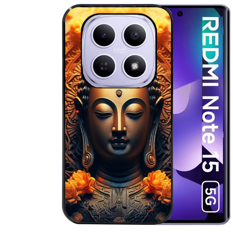 Coque noire taperso pour Redmi Note 15 et PRO PLUS 4G 5G avec motif bouddha et fleur protection antichoc personnalisée