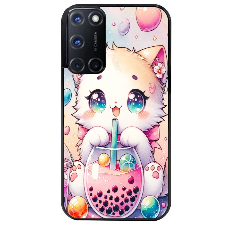 Coque noire taperso pour OPPO Reno 8 LITE avec motif chat bubble style manga protection antichoc personnalisée