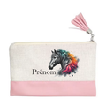 Pochette personnalisée motif cheval color en toile et simili cuir personnalisée